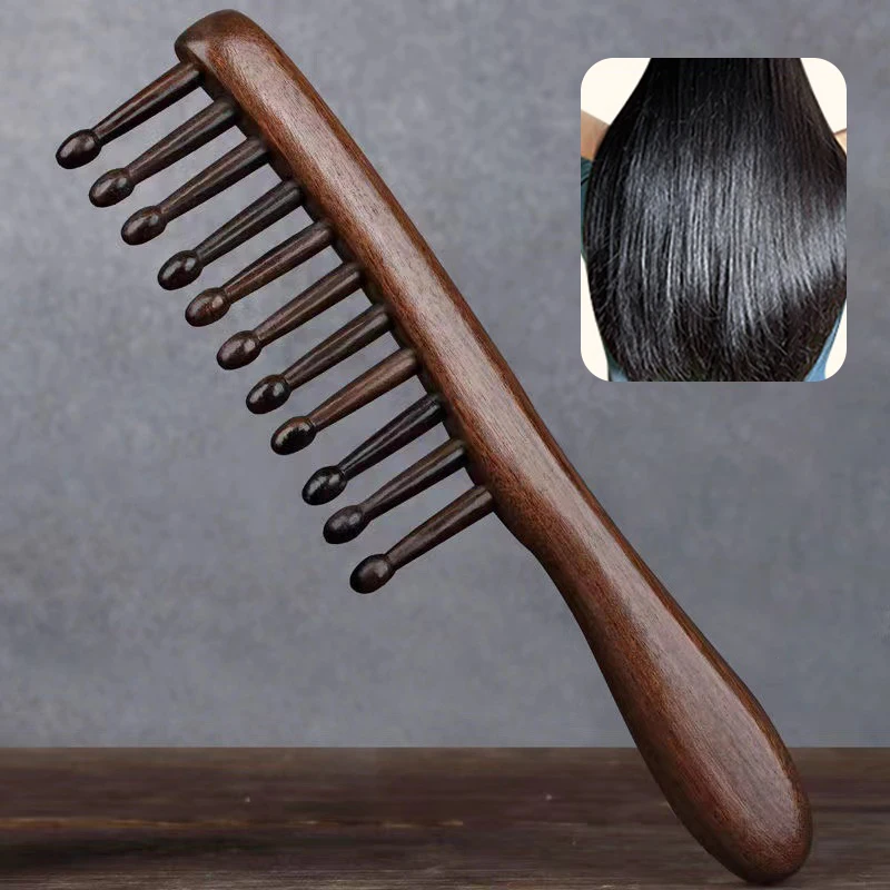 1Pc Natural Wooden Comb Meridian Massage Anti-static No-snags Wide Tooth Comb For Women Girl Straight Curly Hair