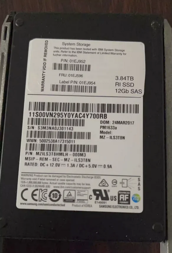 

For IBM 01EJ952 01EJ596 3.84TB SAS 2.5 12Gb V7000 Gen2 SSD 3.84T