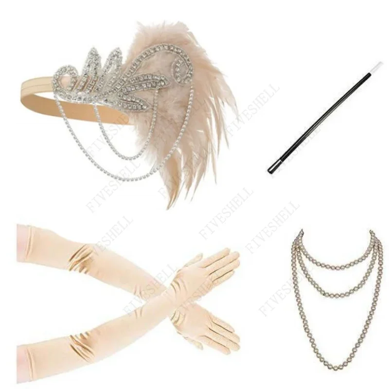 1920s Flapper Dress Halloween Cosplay Accessories Retro Party Props GATSBY CHARLESTON Headband Pearl Necklace For Wedding