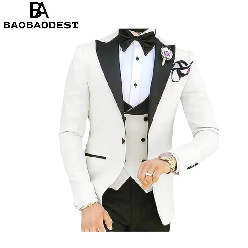 

3-Piece Suit Set for Men, Tuxedo Suits with Lace Lapel and One Button, Stylish Solid Party Dinner Jacket, Vest & Pants Sets (