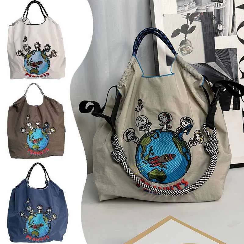 Kawaii Ball Chain Embroidered Canvas Bag Japanese Anime Disney Snoopy Nylon Handbag Commuter Shopping Bags Y2K Girl Gifts Toys