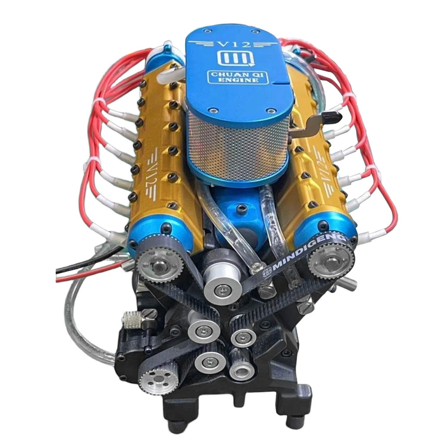 Modelo de motor de combustible V12, versión de doble distribuidor totalmente metálica, modelo de motor de alta potencia, juguete ornamental de mesa