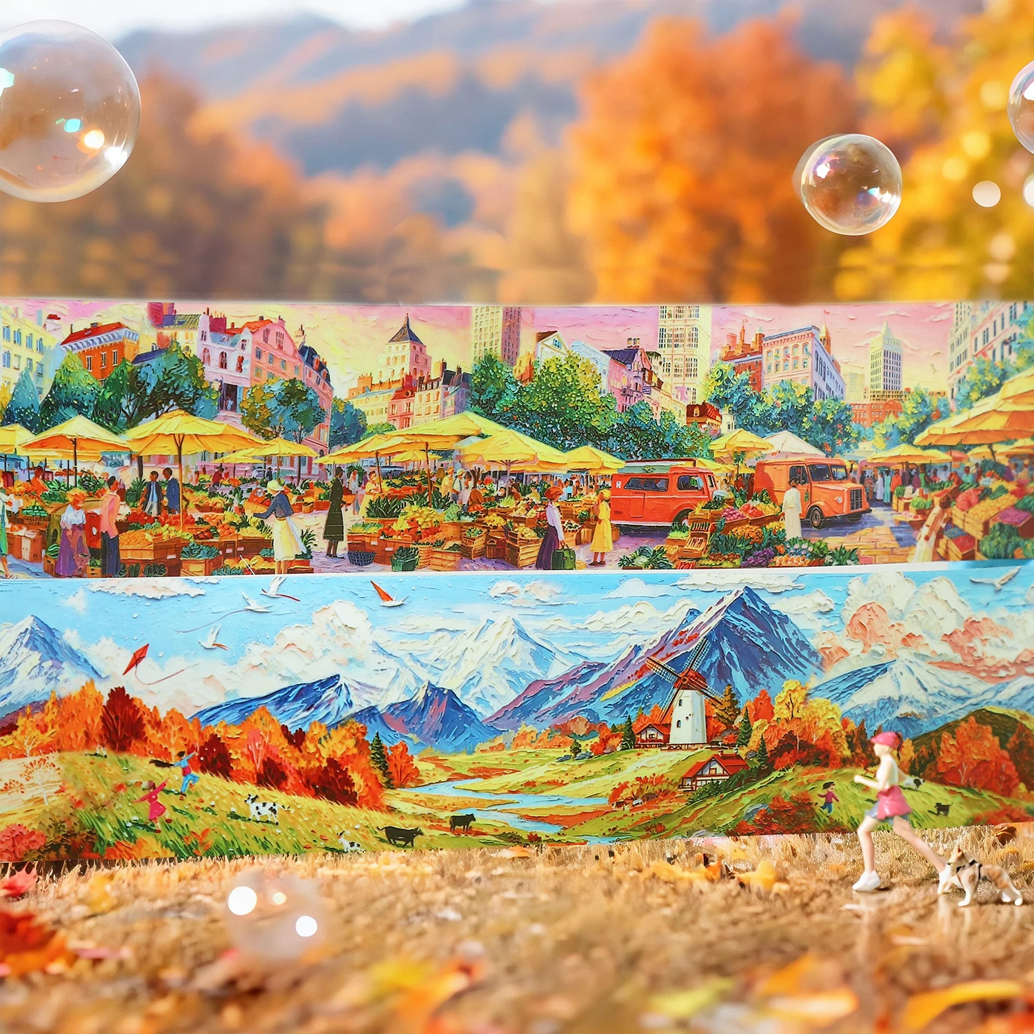 50mm*200cm Vintage Painting Flower Castle Manor Landscape PET Tape Creative DIY Journal Material Collage Scrapbooking Stationery