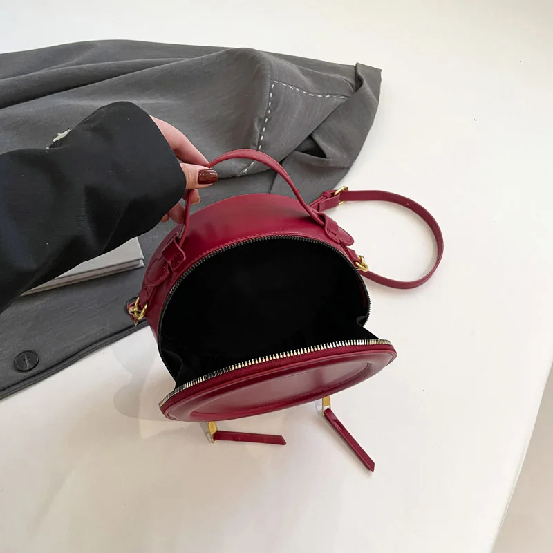 Women Round Tote Bag PU Leather Shoulder Bag Fashion Clutch Purses High Quality Crossbody Bag Female Handbag Daily Commuting Bag