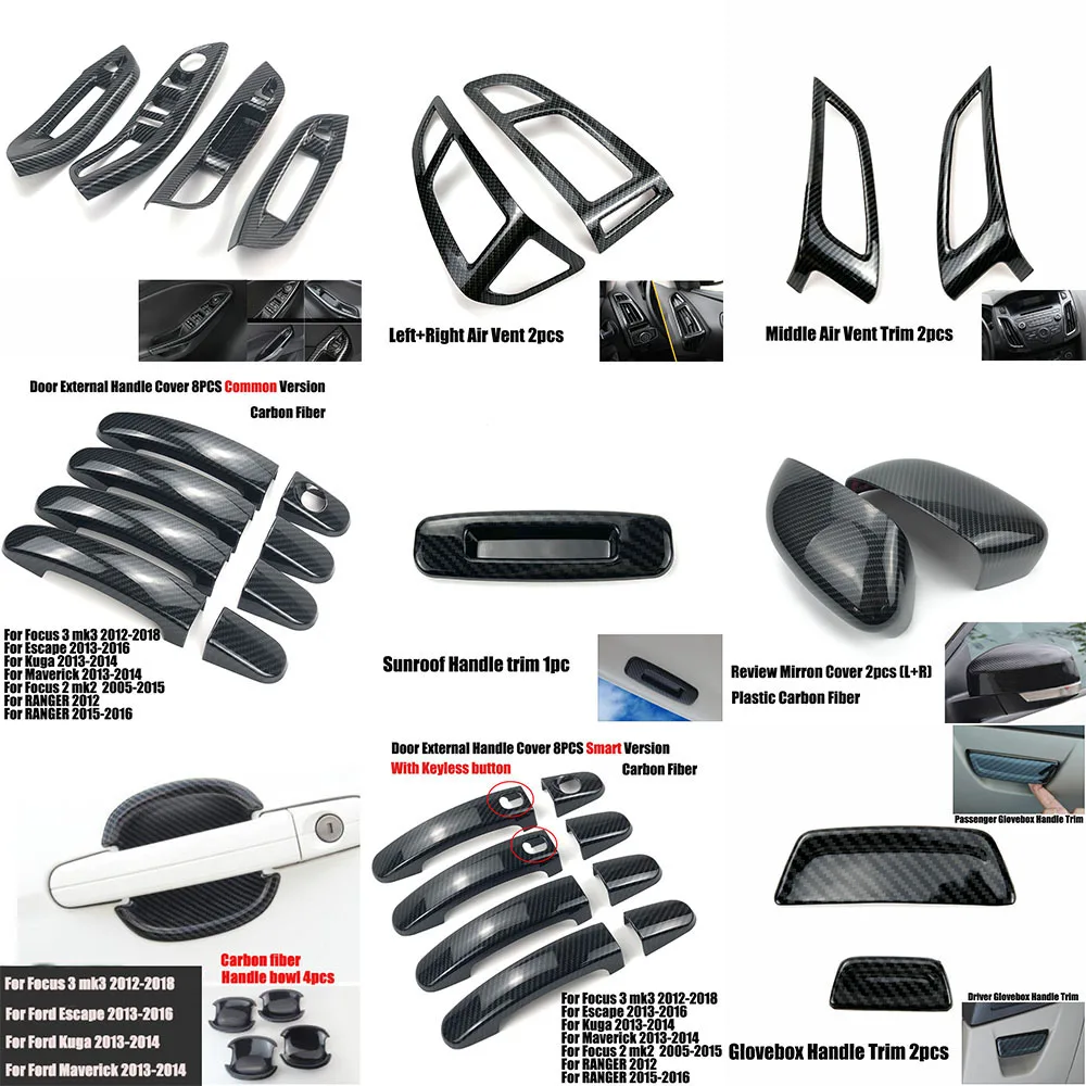 Akcesoria samochodowe do stylizacji wnętrza z włókna węglowego ozdobne wykończenia naklejki tapicerka dla Ford Focus 3 mk3 Sedan Hatchback 2012-2014