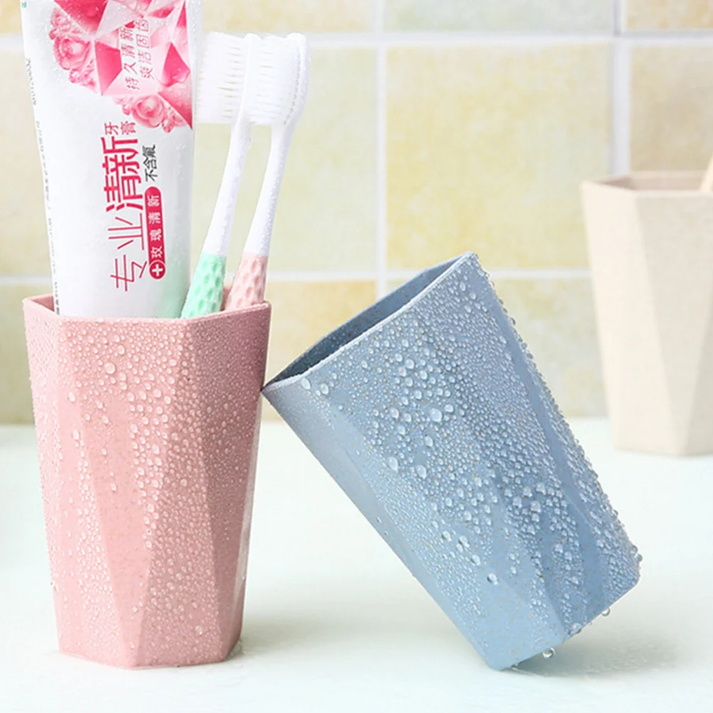 

4Pcs Toothbrush Tumbler Cups Rhombus Design Bathroom Mouthwash Cups Family Travel Mouth Rinse Cup Set Family Toothbrush Tumbler