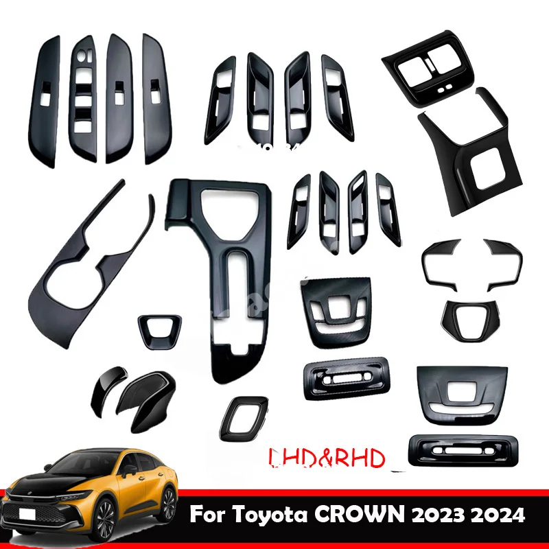 LHD RHD for Toyota Crown Cossover 2023 2024 2025 ABS Black Interior Accessorie Steering Wheel Window Rise Switch Gear Water Trim