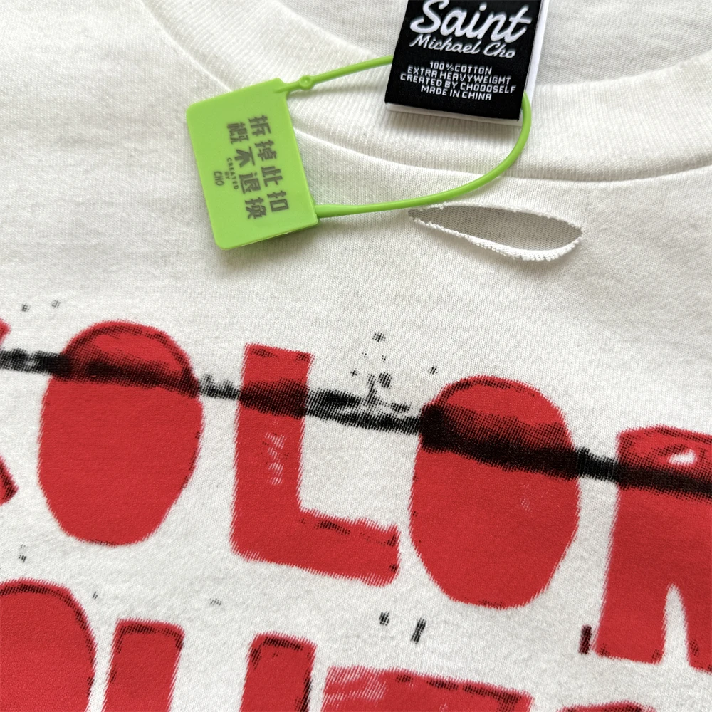 Saint Street Dirty FREE YOUR MIND T-shirt Men Women Street graffiti splashed with ink Tops Tee T Shirt view 4