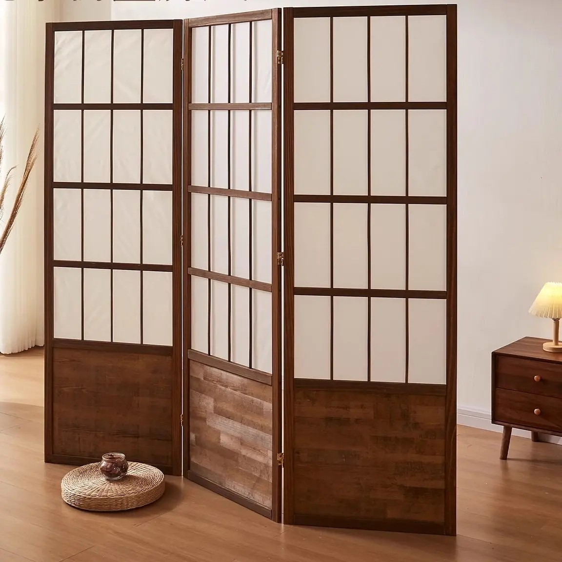 Japanese screen partition Zen mobile folding screen living room entrance hotel camphor grid photography props