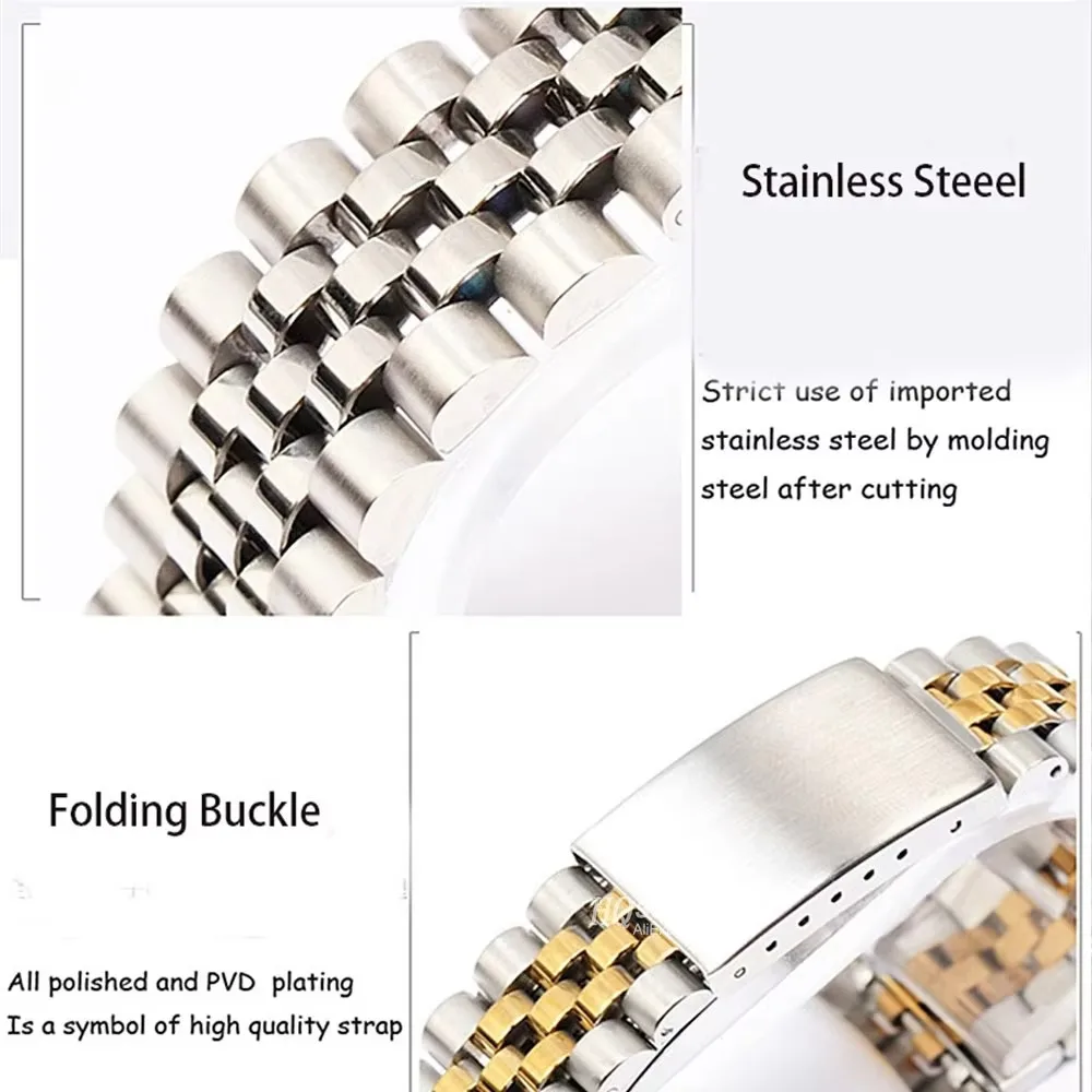 19mm 20mm Curved End Metal Strap for Rolex Watchbands Solid Stainless Steel Band for Women Men Bracelet Watches Accessories