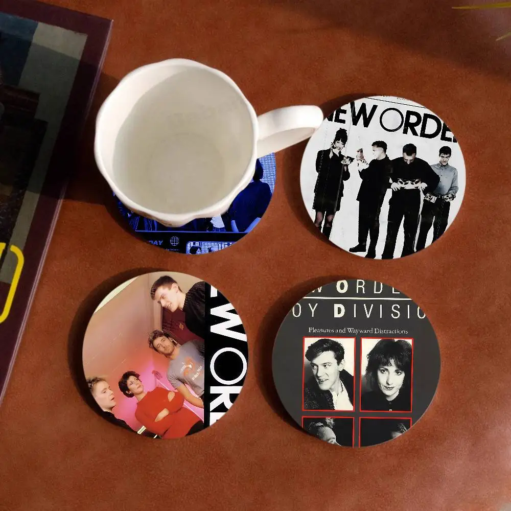 Cool band New Order Round Coasters Insulated Durable Cups Coffee Coaster Plate Mats Home and Decoration Kitchen Utensils