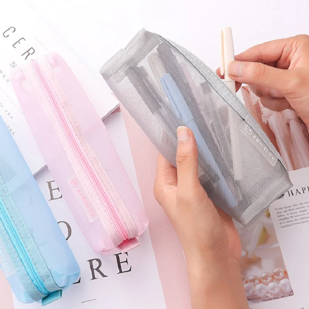 Conteneur de stylo pratique, étui à crayons en maille, sac transparent pour étudiants, papeterie professionnelle