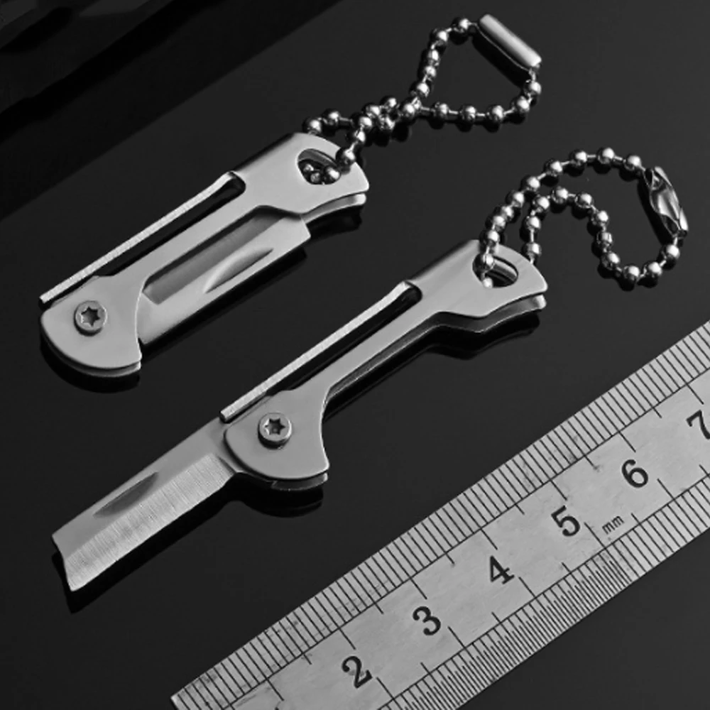 Mini Folding Knife Mini Stainless Steel Square Head Sharp Easy To Carry Express Unpacking Key Chain Practical Razor Cutting