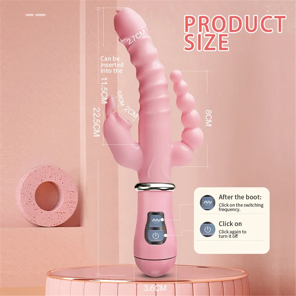 Consolador de punto G de conejo para mujeres adultas, vibrador estimulador de clítoris, pene, lengua de doble penetración, lamer, varilla doble, juguete sexual