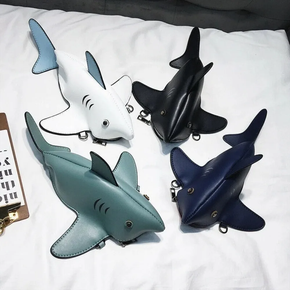 

Funny Shark Shaped Women Shoulder Messenger Bag Cartoon Chain Lady Hand Bags PU leather Phone Bag Crossobdy Bag