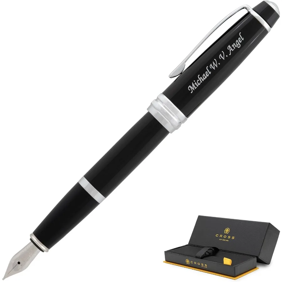 

Personalized Cross Fountain Pen with Engraved Cross Design and Silver Trim Elegant Black Lacquer Finish Ideal for Professional