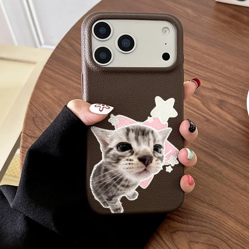 Cute Cat Stars Dog Flower Printed Soft Phone Case For iPhone 15 16 17 Pro Max 11 12 13 Pro 15 14 Plus 17Air Lychee Texture Cover