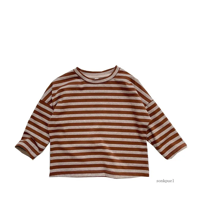 Lazy Style Children's Striped T-shirt New Spring Autumn Casual Loose Fit Boys Girls Drop-shoulder Striped T-shirt Base Layer Top