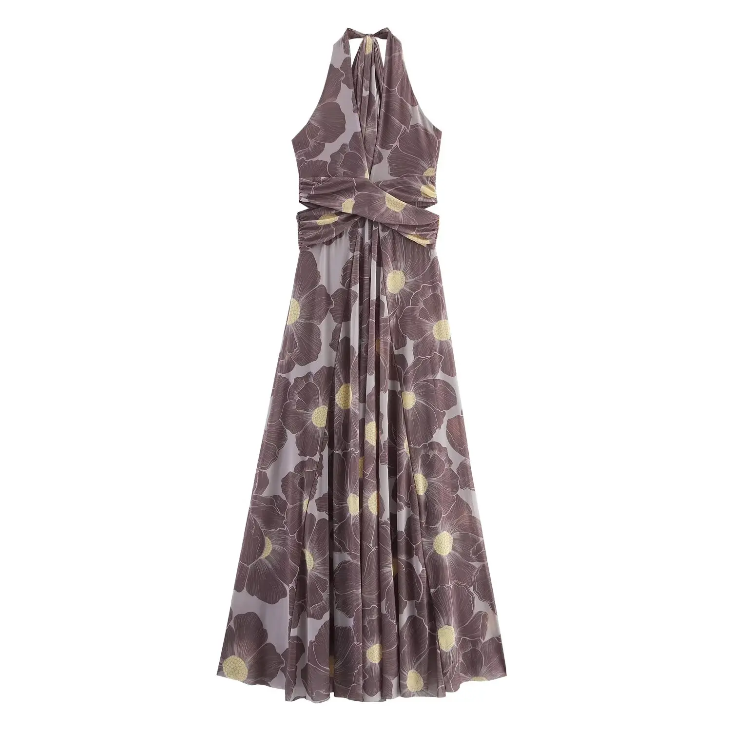 Ele longue imprimé fleuri évider taille robe Ne suspendu Dr femmes décontracté H Version Polyester Fiber été Dr