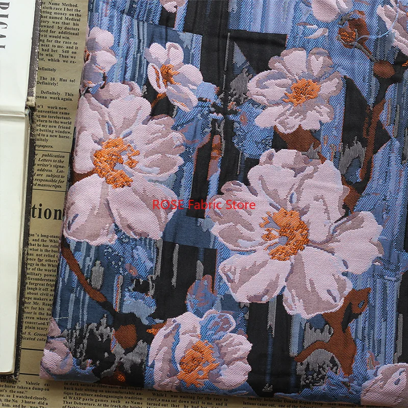 1 Meter Large Flower Yarn Dyed Jacquard Fabric Oil Painting Style Women's Retro Dress Bag Diy Sewing Fabric