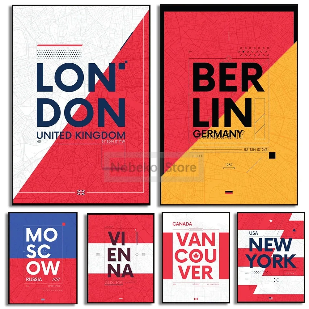 Современный стиль, печать на холсте, водостойкая картина распылением тушью, городской пейзаж Нью-Йорка, Лондон, Берлин, Москва