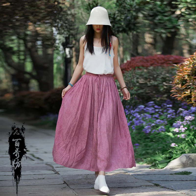 

Design sense half body new spring and summer sweet skirt big pendulum literary cotton and linen tie-dye skirt fashion and leisur