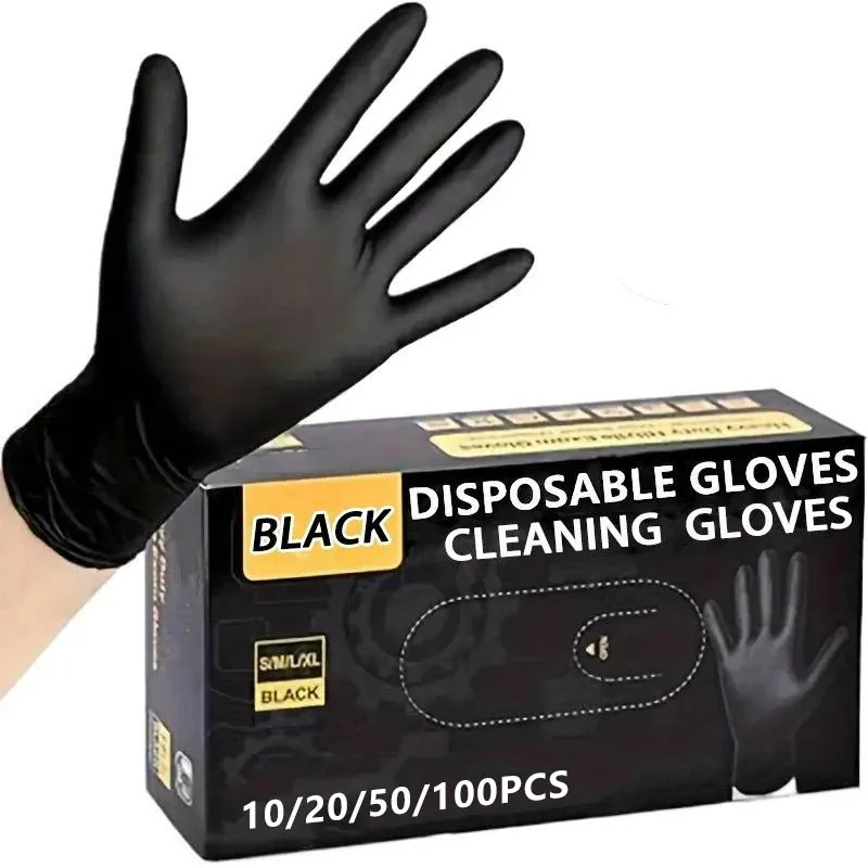 10/20/50/100PCS Disposable Black Nitrile Gloves Housework Cleaning Gloves Hairdressing Manicure Dishwashing Tattoo Kitchen Tool