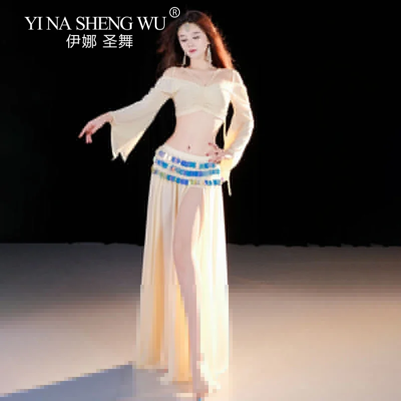 

Женские костюмы для танца живота, элегантный комплект из топа и юбки, фиолетовая одежда для занятий восточными танцами, женская тренировочная одежда для танца живота