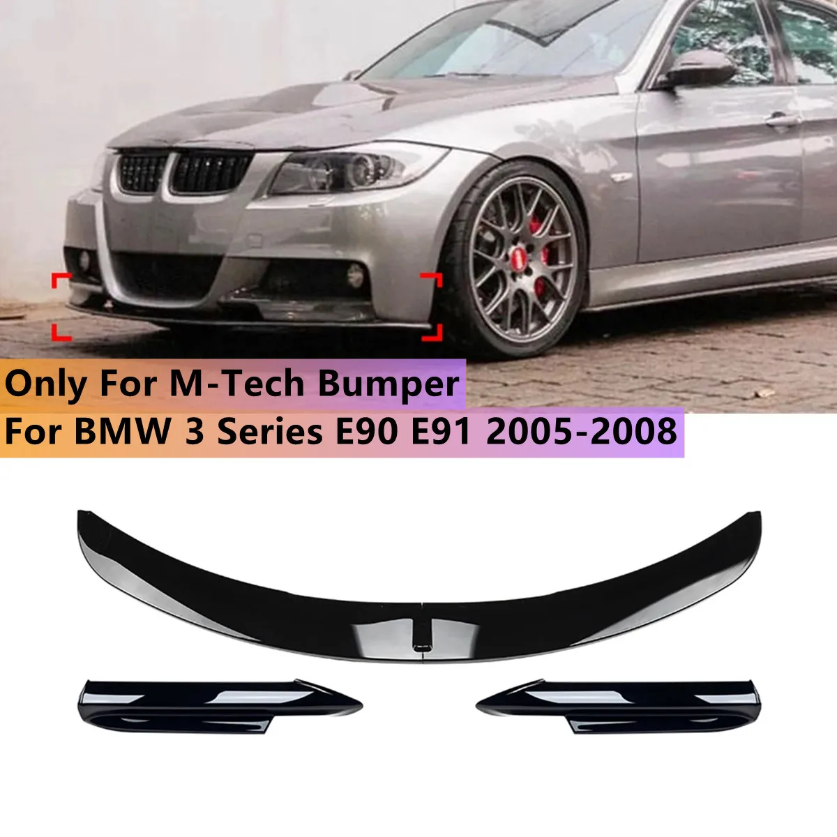 

4x Front Bumper Lip Splitter Diffuser Body Kits Spoiler Bumper Guard Protector For BMW 3 Series E90 E91 M-Tech 4 Door 2005-2008