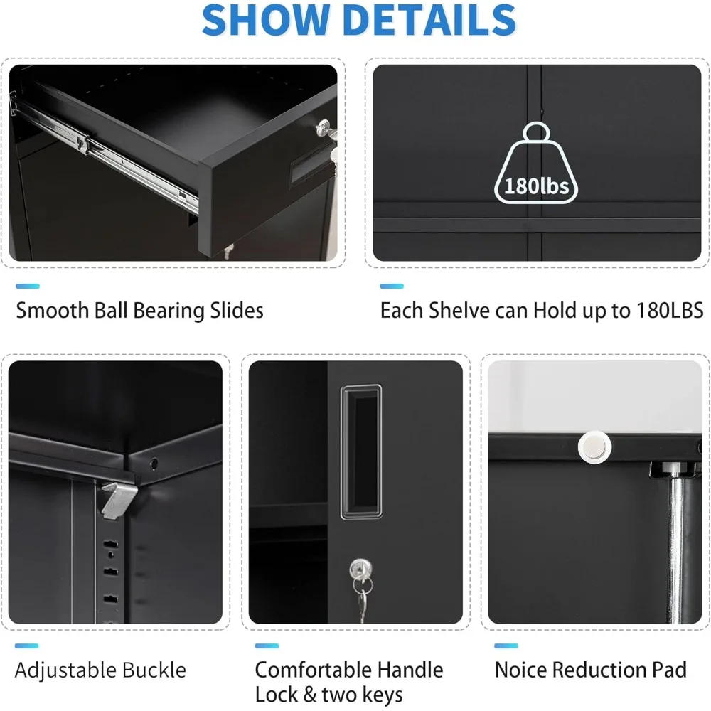 خزانة تخزين معدنية، خزانة تخزين بقفل 36 بوصة مع درجين ورف قابل للتعديل، خزائن معدنية للمكتب #2