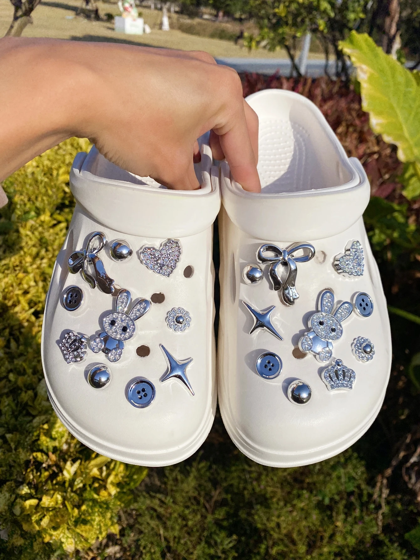 20 Silver Rabbit Bow heart-shaped Shoes for DIY Casual Accessories - An interesting way to personalize your shoes