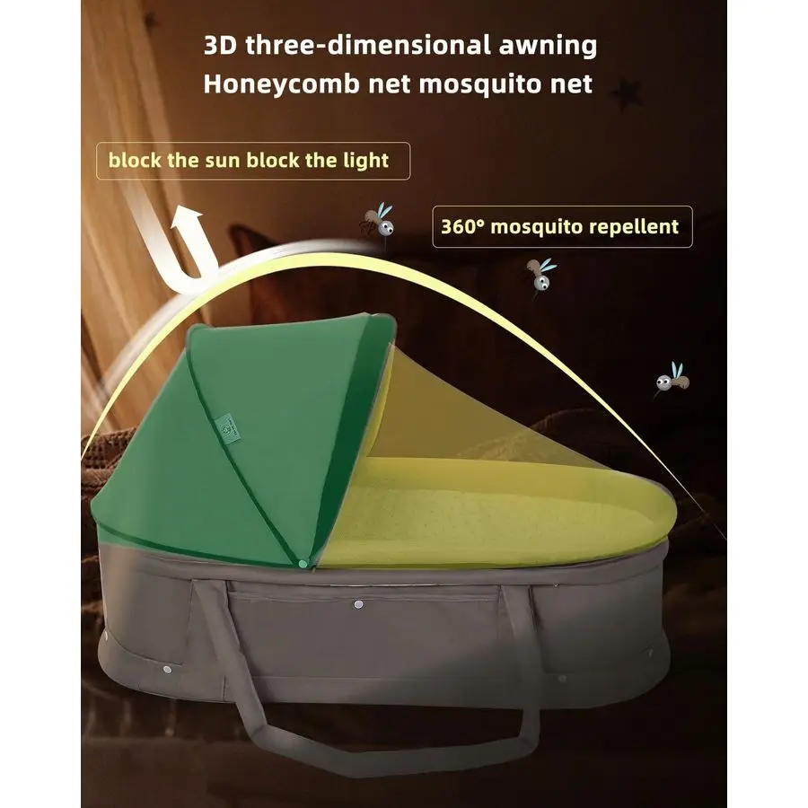 سرير سفر محمول مع مظلة 2 في 1 لحديثي الولادة باللون الأخضر