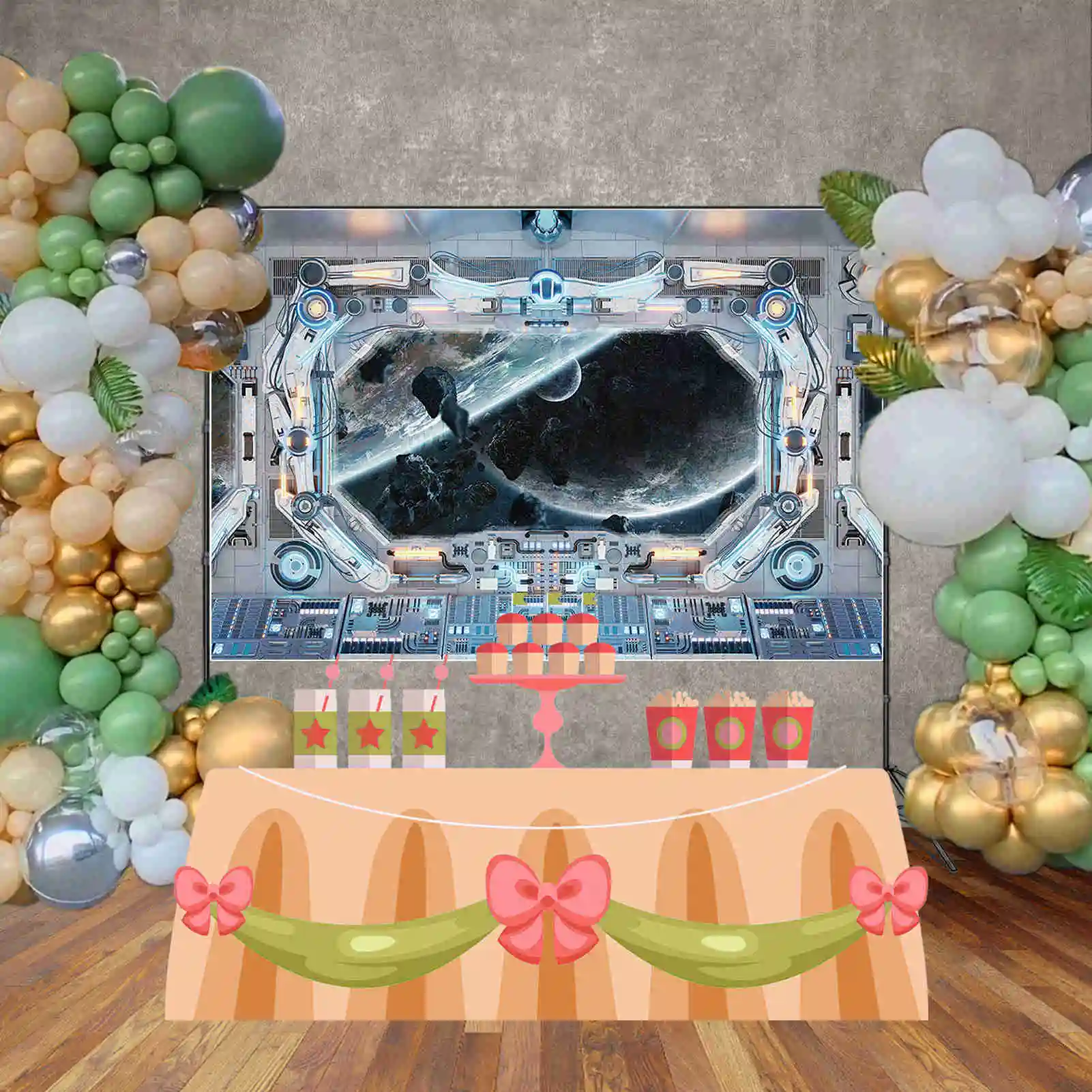 MOON.QG Boys Spaceship Birthday Party Backdrop Children Universe Outer Space Craft Photo Studio Background Sign Shooting Props