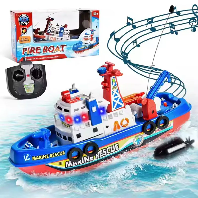 

Electric Fireboat Toy Fire Fighting Vessel Toy Marine Rescue Speed Boat Spray Water Ship Toy with Sounds & Lights Effect