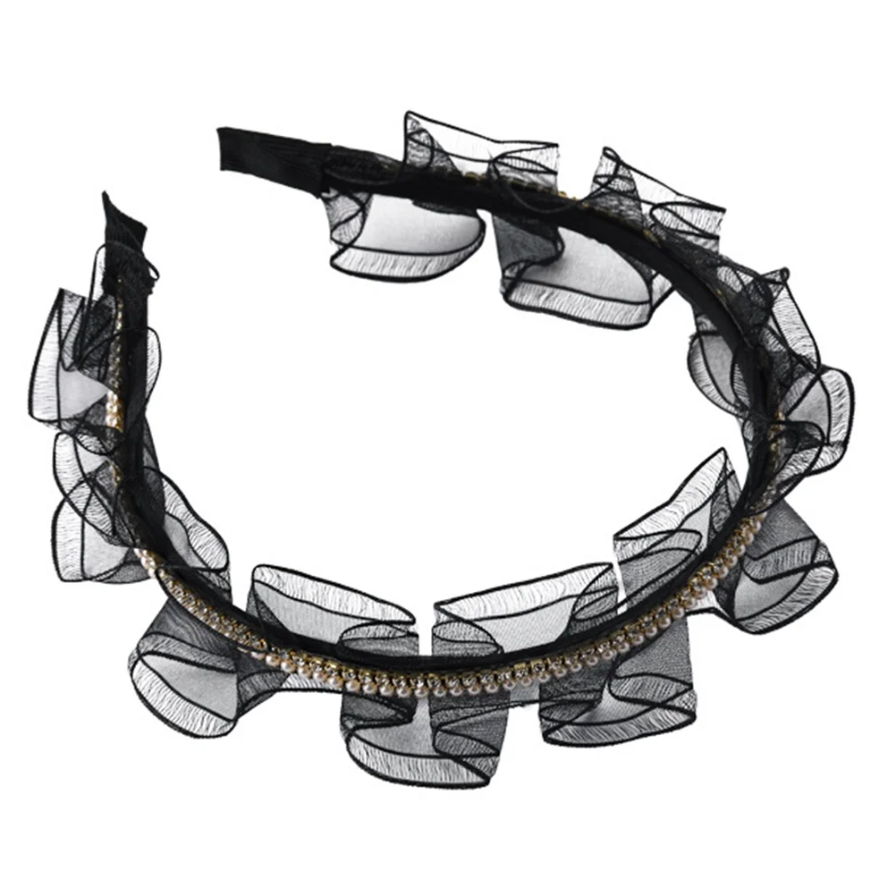 

Retro Headb Hoop Pearl Accessories Stylish Ladies French Wide Brim Retro Lace Hair Clip Decor Hair Care Styling Tool Long