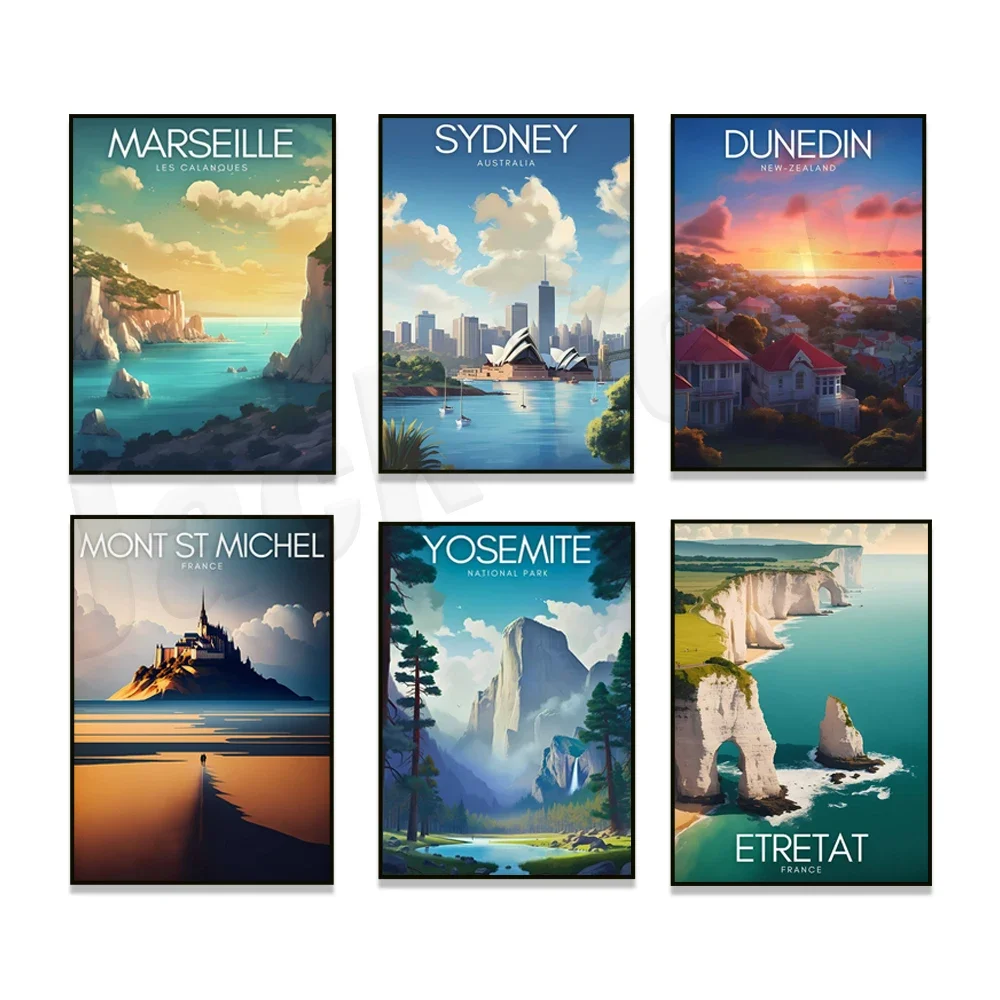 Marseille France, Bonifacio Corsica, Porquerolles, Mont Saint Michel, Saint Malo Affiche, Dunedin New Zealand Landscape Poster