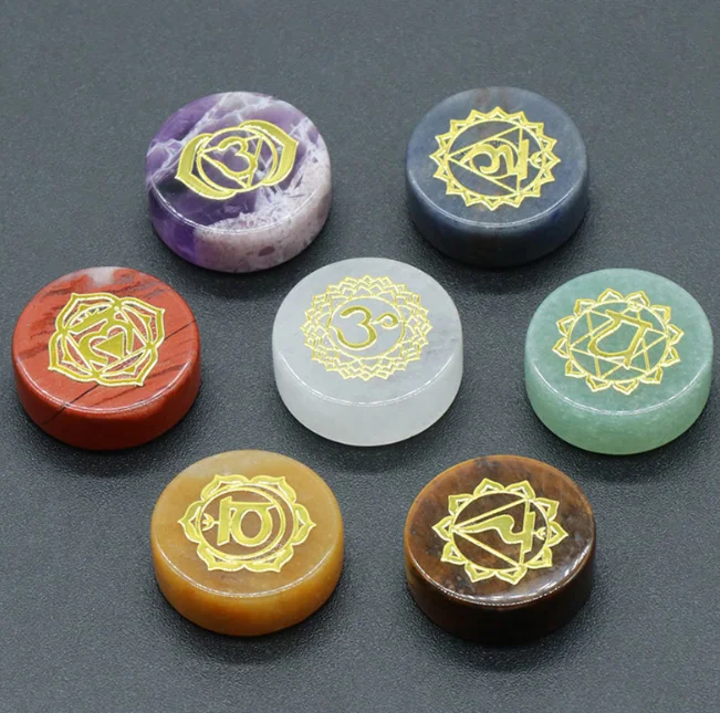 7 Chakra Healing Crystals Gemstones Reiki Symbol Polished Pocket Palm Stone for Stress Relief Balancing Meditation Decor Gifts