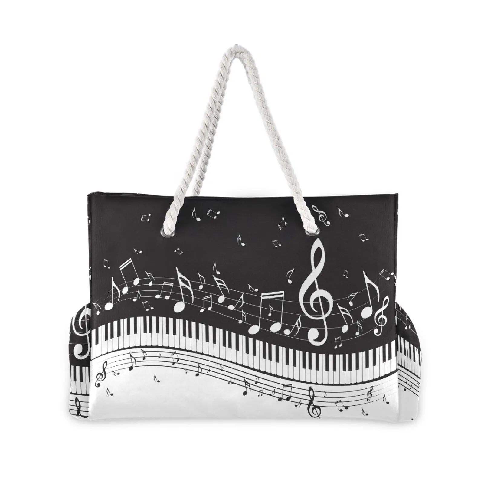 

Женская большая сумка с принтом музыкальной ноты, сумки на плечо, пляжная сумка большой вместимости, женская сумка, нейлоновая сумка высокого качества для покупок