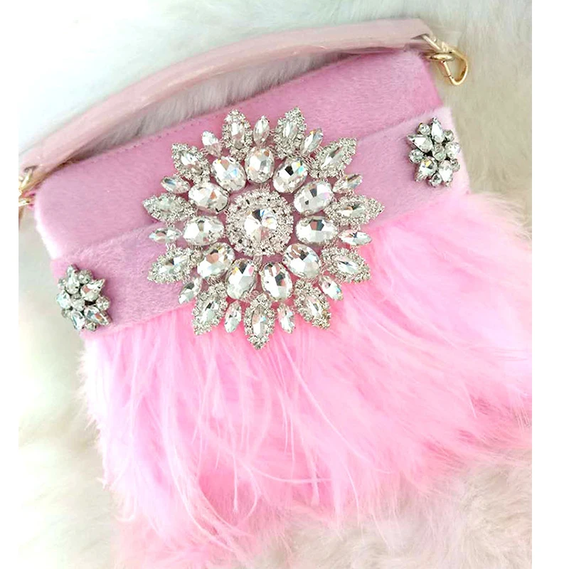 Luxury Diamond Feather Party Clutch Bag Tassel Purses and Handbags for Women Chain Shoulder Bag Designer Crossbody Wedding 2022