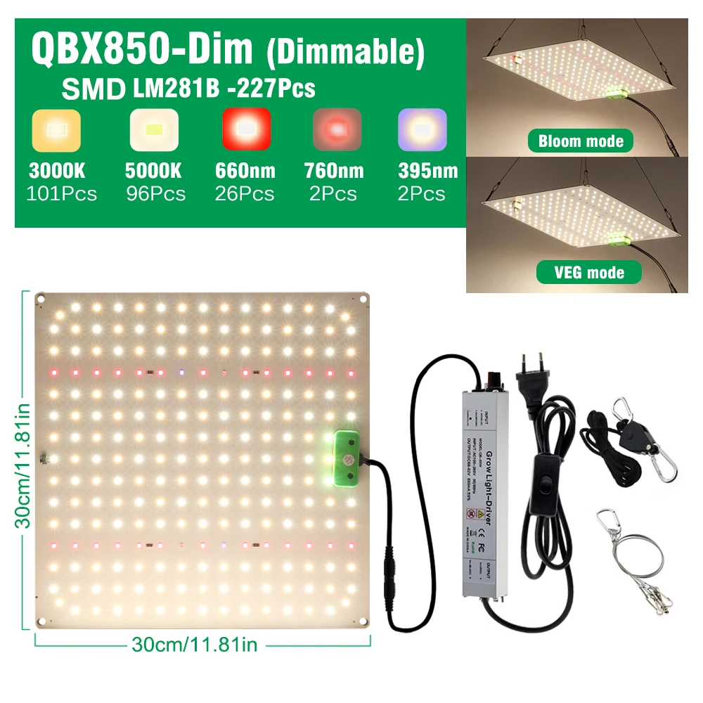 Vollspektrum LM281B LED Pflanzenlampe, Einstellbares Spektrum Wachstumslampe für Gewächshaus Hydroponik Alle Wachstumsphasen
