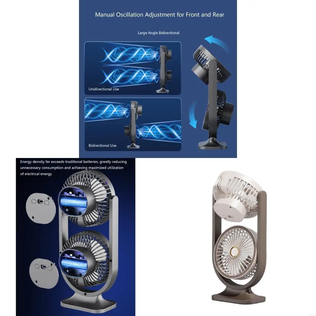 

M6CB Desk Device Device USB Rechargable Portable Double Head Fast Speed Fan