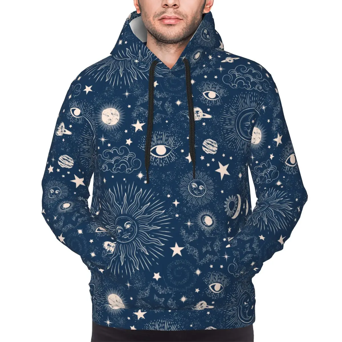 Unisex Sun Moon Star Hoodies With Pocket Fashion Boho Galaxy Long Sleeve Sweatshirts