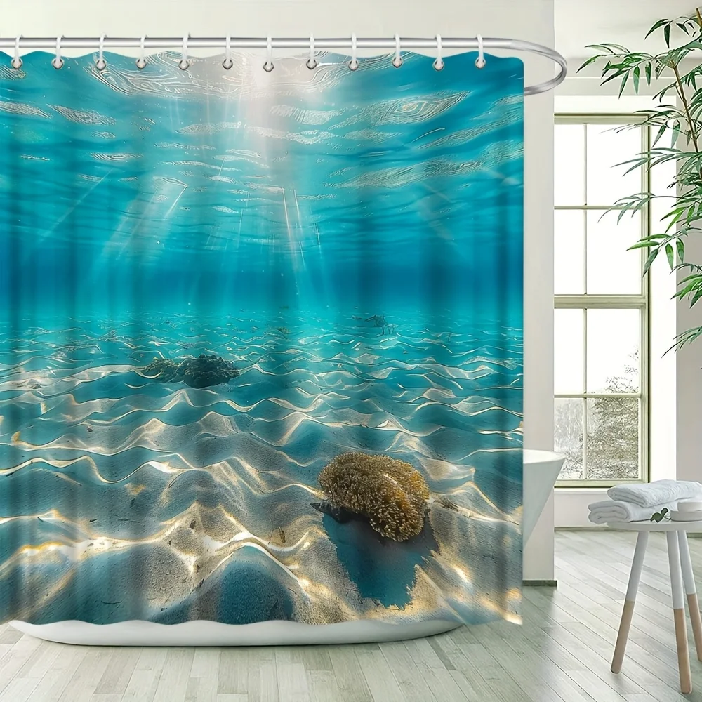 

Underwater Landscape Shower Curtain - Fish, Coral, Blue Ocean, Modern Fashion Style, Polyester Bathroom Decor