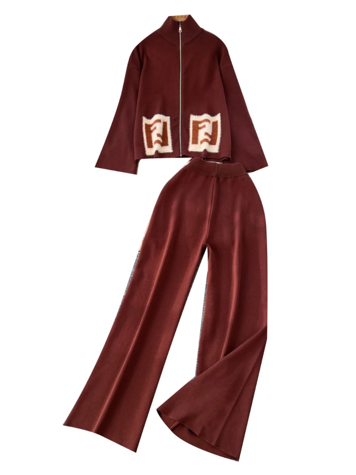 

Anti-Aging Women's Knitted Sweater Set Winter Faion Zipper Wide Leg Pants Two-Piece Set Commute Sle Autumn Collection