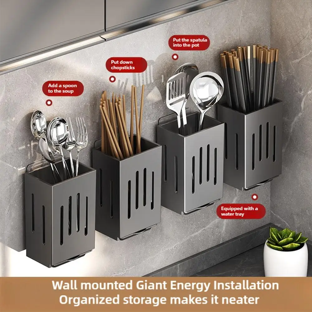 Multipurpose Strong Kitchen Utensil Rack Draining Chopstick Holder Wall-Mounted Tableware Drying Rack Non-Slip Spoon Shelf
