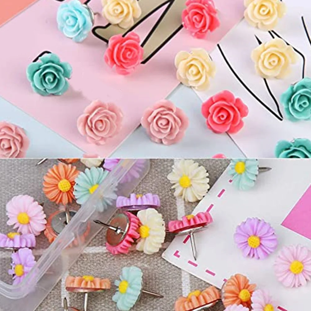 30 Pcs Message Board Pin Portable Flower Pushpins Household Thumb Tacks Posters Multi-function Supply Decorative Rose Thumbtack