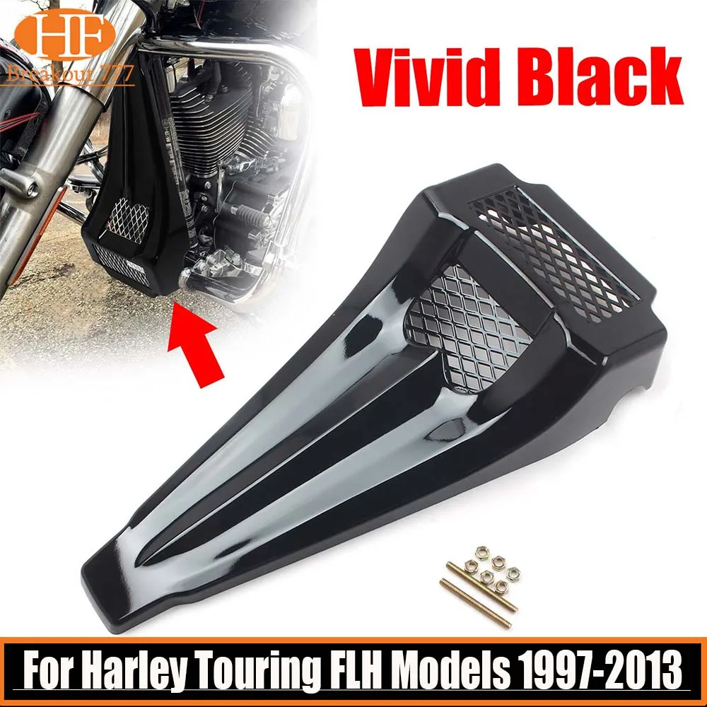 Gloss Black Motorcycle Stretched Tall Chin Spoiler Scoop Fairing Lower Radiator Cover For Harley Touring FLH Models 1997-2013