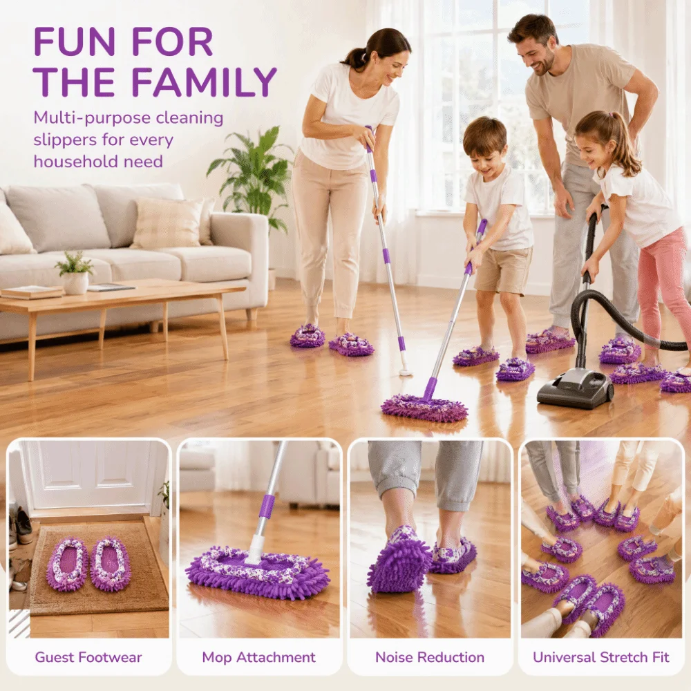 Practical Chenille Mop Slippers Purple 30*12cm Floor Cleaning Slippers Microfiber Mop Slippers For Kitchen Cleaning