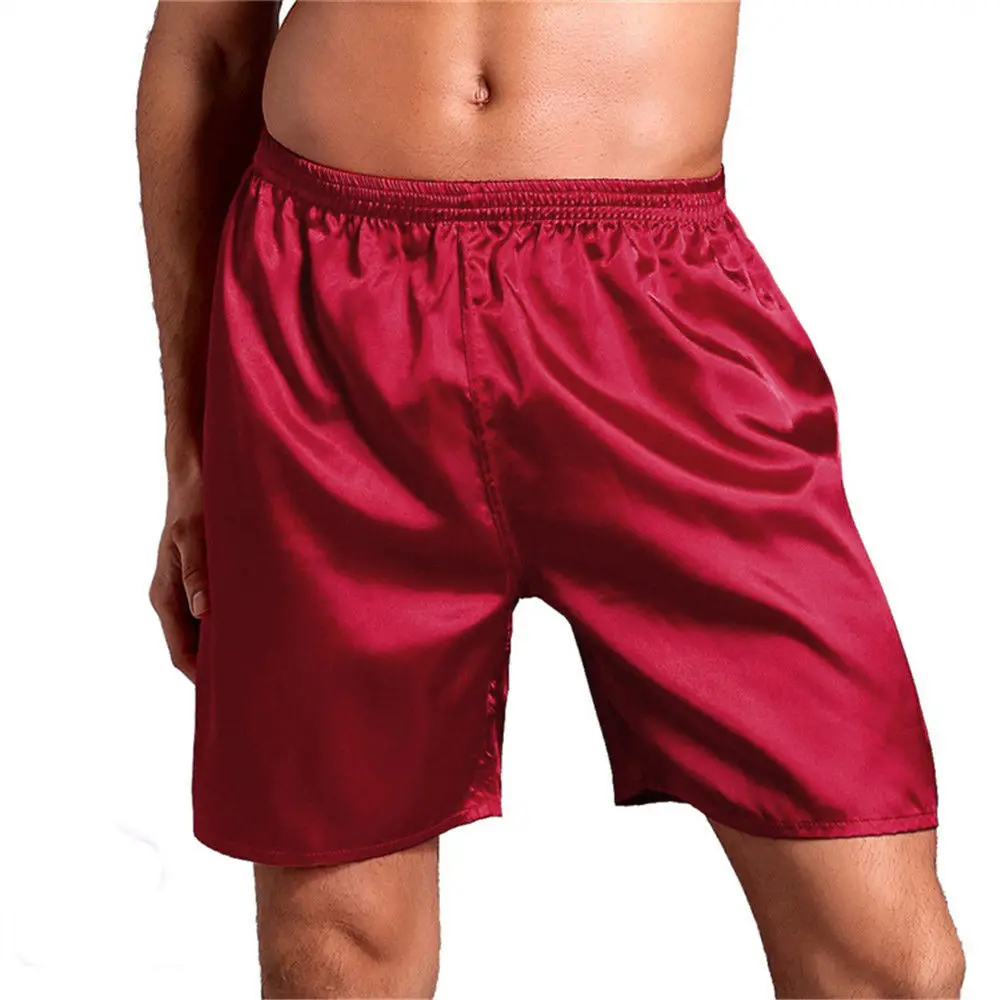 Boxers soltos cetim de seda masculino, cuecas casuais, shorts, pijamas de casa, confortável, fundo macio para dormir, calça curta, roupa de dormir