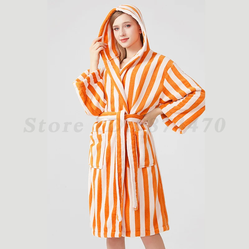 Winter New Female Robe Sleepwear Thickened Coral Fleece Bathrobe Nightgown Warm Loose Flannel Home Dressing Gown Lounge Wear